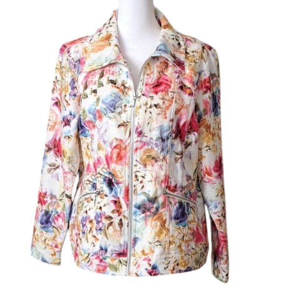 Christopher & Banks Women's Floral Jean Jacket Blazer Size Medium - Picture 1 of 9